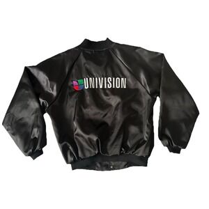 Vintage Satin 90s Latin TV Univision Crew Jacket XL Black Made In USA Hartwell